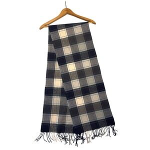 Plaid Scarf by Softer Than Cashmere, Super Soft 100 Acrylic Grey Blue Fringe